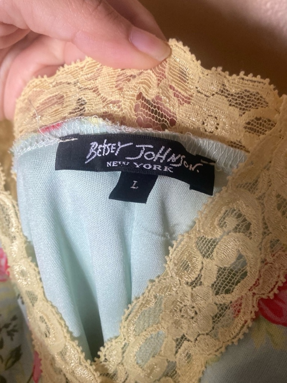 Betsey Johnson Mint Slip Dress with Yellow Lace Trim - Picture 6 of 6